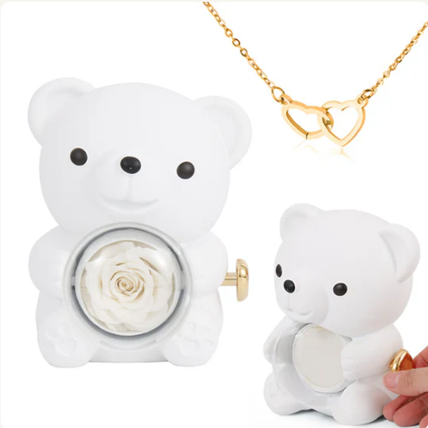 Colar de Coração Gravado no Urso com Rosa Eterna